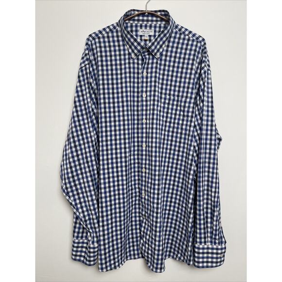 Peter MIllar Shirt Mens 2XL XXL Blue Gingham Plaid Summer Comfort Button Down - Picture 1 of 8
